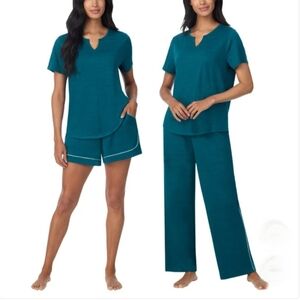 BNWT Carole Hochman XXL Teal Women's Pajama 3 Piece Set Loungewear Crepe Knit.